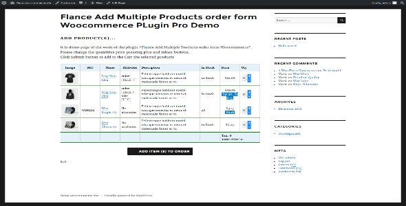 Flance Add Multiple Products order form PRO Woocommerce PLugin