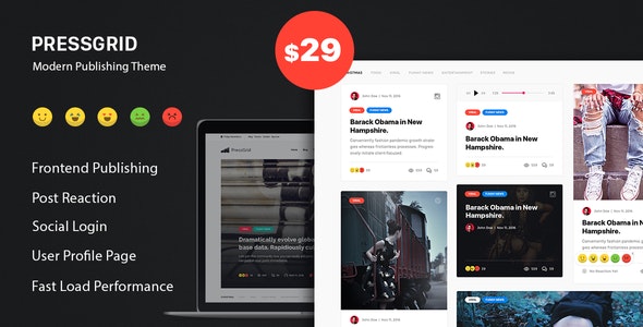 PressGrid - Frontend Publish Reaction & Multimedia Theme