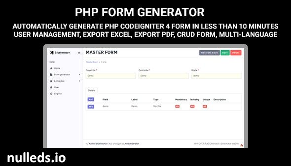 PHP Form Generator - Codeigniter 4 Form Master, Form Header Detail, User Management, Multi-language