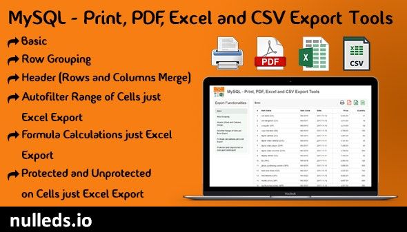 MySQL - Print, PDF, Excel and CSV Export Tools