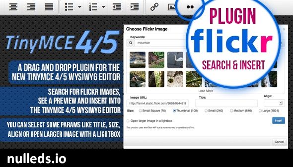 TinyMCE 4 and 5 plugin Flickr image search and place