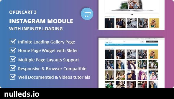 Instagram Module with Home Page Widget and Infinite Loading Page Gallery for Opencart