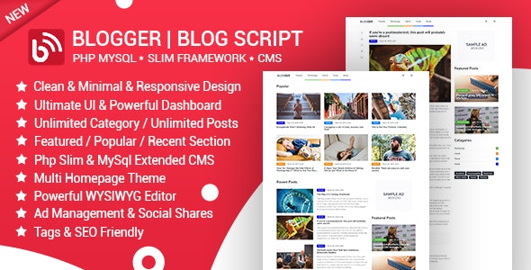 Blogger | News & Blog Script | Blog Manager | Slim PHP & MYSQL with Admin CMS