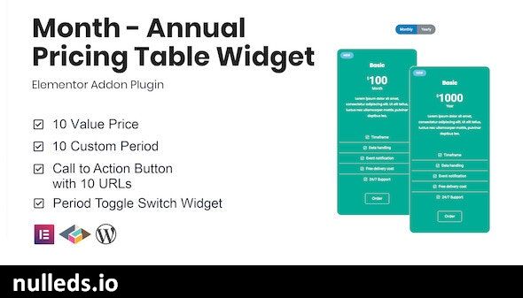 Month - Annual Pricing Table Widget For Elementor