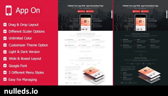 App on - Landing Pages WordPress Theme