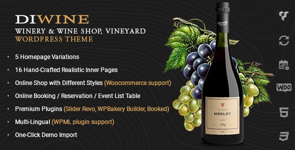 Diwine - Winery & Wine Shop, Vineyard WordPress Theme