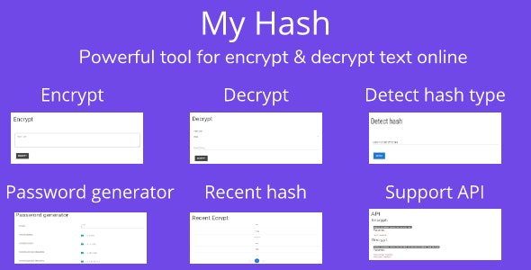 MyHash - Encrypt & Decrypt Text Online - Laravel & VueJS - Material Design - Support API