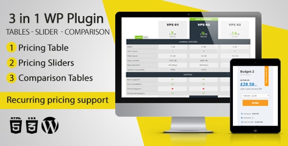 WordPress Pricing Tables, Sliders & Comparison Tables