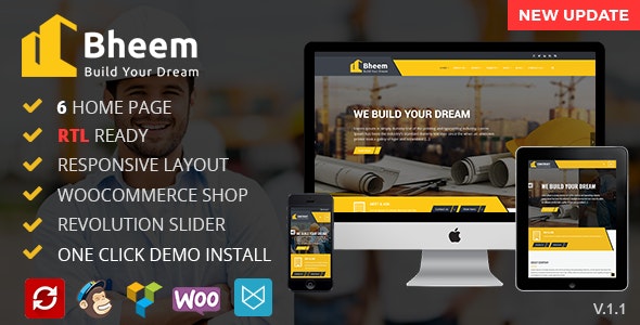 Bheem : Construction Industry Agency WordPress Theme with RTL Ready