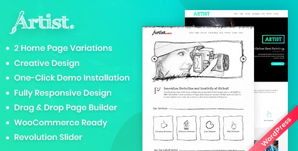 Artist Wordpress Theme - Painter Exhibition Sketch Handcraft Writer Art Pencil Design ShowCase