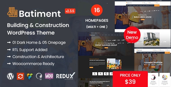 Batiment - Construction & Building  WordPress Theme