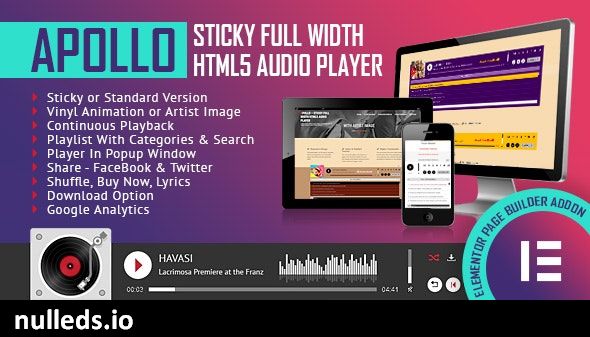 Apollo - Sticky Full Width HTML5 Audio Player - Elementor Widget Addon