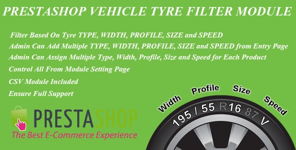 Prestashop vehicle Tyre Filter Module Type/Width/Profile/Size/Speed