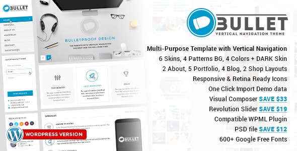 Bullet - Multipurpose Vertical Menu WP Theme