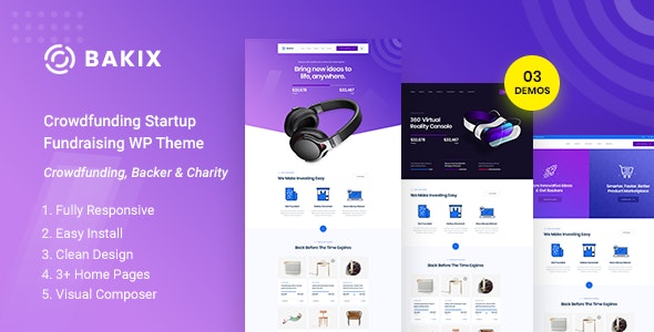 Bakix - Crowdfunding Startup & Fundraising  WordPress Theme