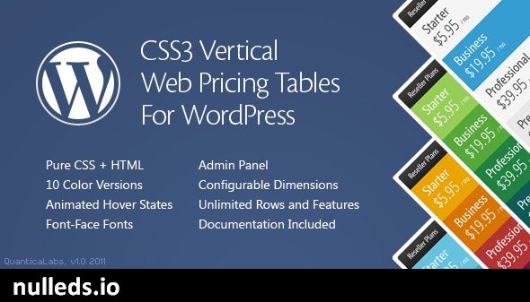 CSS3 Vertical Web Pricing Tables For WordPress