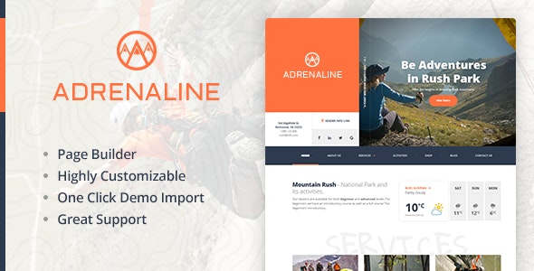 Extreme sports WordPress theme for outdoor adventure businesses - Adrenaline