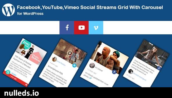 Facebook,YouTube Channel,Vimeo Social Streams Grid With Carousel for WordPress