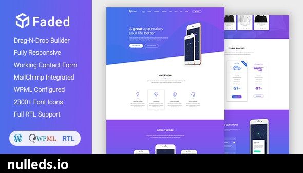 Faded - Responsive App Landing Page WordPress Theme + RTL