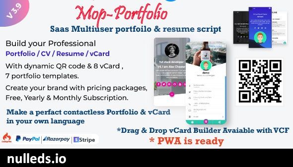 Mop - SaaS Portfolio / Resume /  vCard / Digital Business card