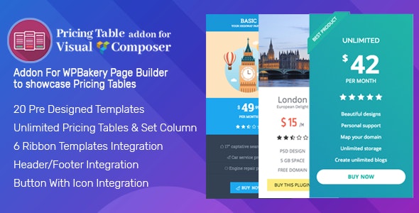 Pricing Tables Addon For Visual Composer - WPBakery Pricing Tables Addon for WordPress