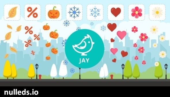 Jay - falling snow, leaves, halloween pumpkin etc